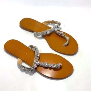 NWT Badgley Mischka Silver Crystal Jeweled Flat Sandals Size 8M